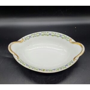 Vintage Bassett Limoges Austria Porcelain Ov Serving Dish Flower Violet 9.25"